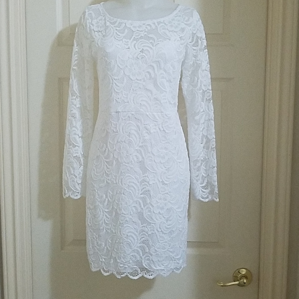 Long sleeve lace dress.